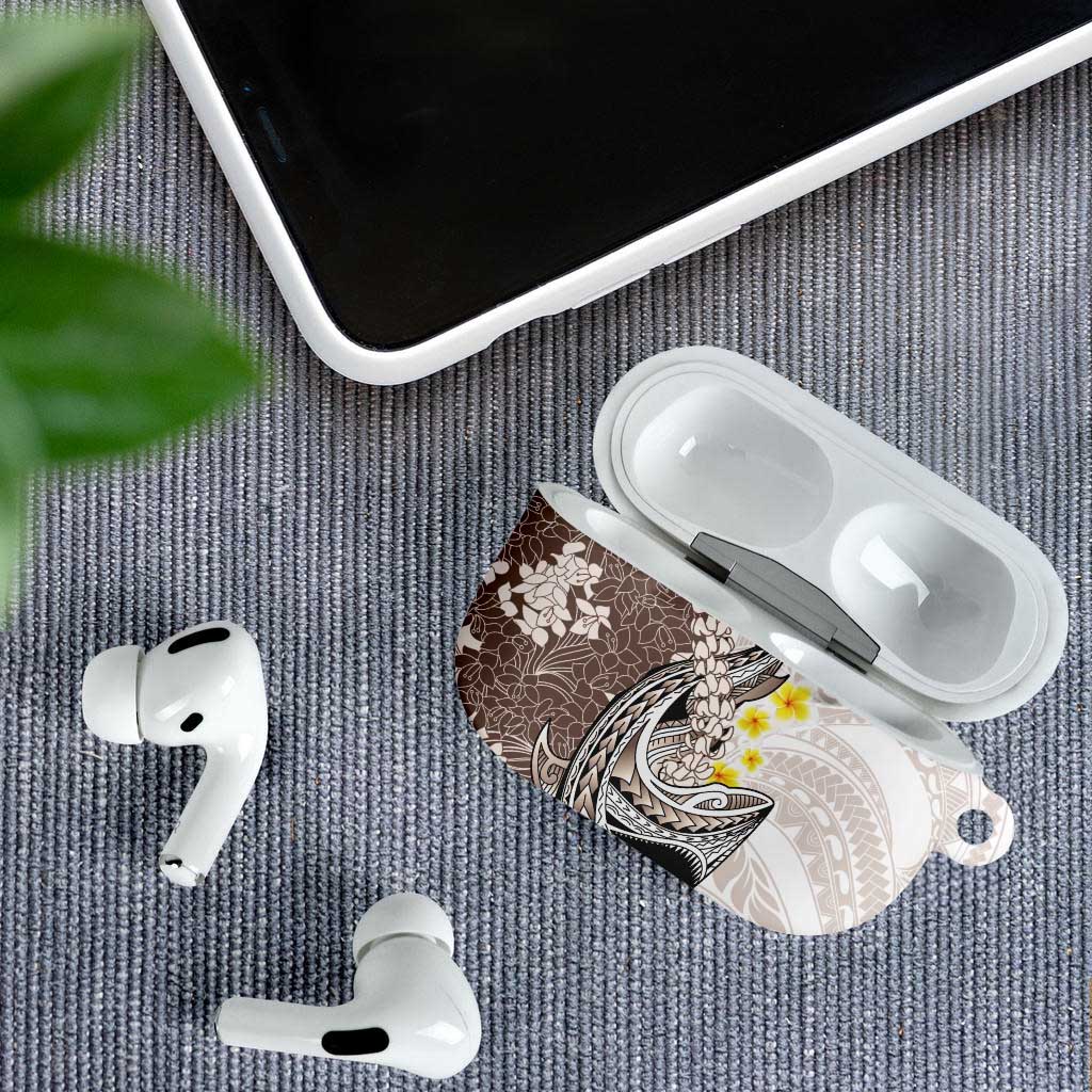 Brown and White Hawaii Shark Tattoo AirPods Case Puakenikeni Lei Plumeria Polynesian Pattern - Polynesian Pride