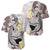 Brown and White Hawaii Shark Tattoo Baseball Jersey Puakenikeni Lei Plumeria Polynesian Pattern - Polynesian Pride