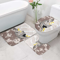 Brown and White Hawaii Shark Tattoo Bathroom Set Puakenikeni Lei Plumeria Polynesian Pattern - Polynesian Pride