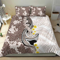 Brown and White Hawaii Shark Tattoo Bedding Set Puakenikeni Lei Plumeria Polynesian Pattern - Polynesian Pride