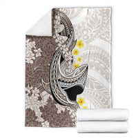 Brown and White Hawaii Shark Tattoo Blanket Puakenikeni Lei Plumeria Polynesian Pattern - Polynesian Pride