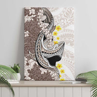 Brown and White Hawaii Shark Tattoo Canvas Wall Art Puakenikeni Lei Plumeria Polynesian Pattern - Polynesian Pride