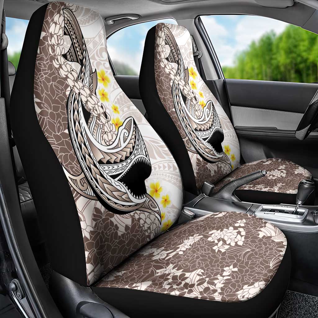 Brown and White Hawaii Shark Tattoo Car Seat Cover Puakenikeni Lei Plumeria Polynesian Pattern - Polynesian Pride