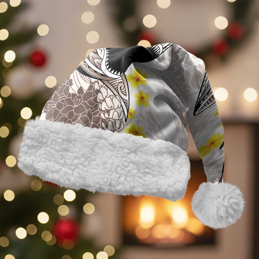 Brown and White Hawaii Shark Tattoo Christmas Santa Hat Puakenikeni Lei Plumeria Polynesian Pattern - Polynesian Pride