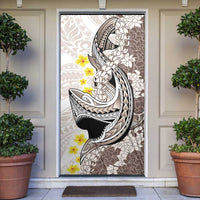 Brown and White Hawaii Shark Tattoo Door Cover Puakenikeni Lei Plumeria Polynesian Pattern - Polynesian Pride