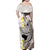 Brown and White Hawaii Shark Tattoo Family Matching Off Shoulder Maxi Dress and Hawaiian Shirt Puakenikeni Lei Plumeria Polynesian Pattern - Polynesian Pride