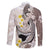 Brown and White Hawaii Shark Tattoo Family Matching Off Shoulder Short Dress and Hawaiian Shirt Puakenikeni Lei Plumeria Polynesian Pattern - Polynesian Pride