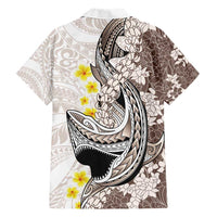 Brown and White Hawaii Shark Tattoo Hawaiian Shirt Puakenikeni Lei Plumeria Polynesian Pattern - Polynesian Pride