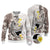 Brown and White Hawaii Shark Tattoo Ugly Christmas Sweater Puakenikeni Lei Plumeria Polynesian Pattern - Polynesian Pride
