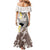 Brown and White Hawaii Shark Tattoo Mermaid Dress Puakenikeni Lei Plumeria Polynesian Pattern - Polynesian Pride