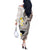Brown and White Hawaii Shark Tattoo Off The Shoulder Long Sleeve Dress Puakenikeni Lei Plumeria Polynesian Pattern - Polynesian Pride