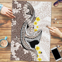 Brown and White Hawaii Shark Tattoo Puzzle Puakenikeni Lei Plumeria Polynesian Pattern - Polynesian Pride