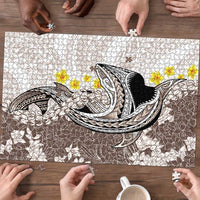 Brown and White Hawaii Shark Tattoo Puzzle Puakenikeni Lei Plumeria Polynesian Pattern - Polynesian Pride