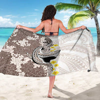 Brown and White Hawaii Shark Tattoo Sarong Puakenikeni Lei Plumeria Polynesian Pattern - Polynesian Pride