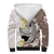 Brown and White Hawaii Shark Tattoo Sherpa Hoodie Puakenikeni Lei Plumeria Polynesian Pattern - Polynesian Pride