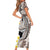 Brown and White Hawaii Shark Tattoo Short Sleeve Bodycon Dress Puakenikeni Lei Plumeria Polynesian Pattern - Polynesian Pride
