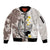 Brown and White Hawaii Shark Tattoo Sleeve Zip Bomber Jacket Puakenikeni Lei Plumeria Polynesian Pattern - Polynesian Pride