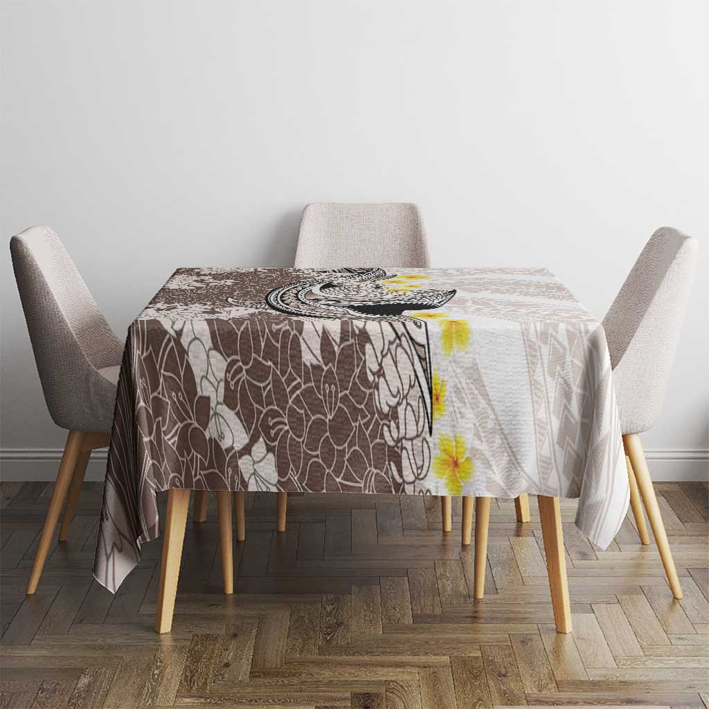 Brown and White Hawaii Shark Tattoo Tablecloth Puakenikeni Lei Plumeria Polynesian Pattern - Polynesian Pride