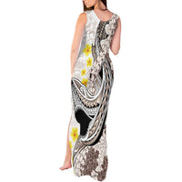 Brown and White Hawaii Shark Tattoo Tank Maxi Dress Puakenikeni Lei Plumeria Polynesian Pattern - Polynesian Pride