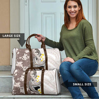 Brown and White Hawaii Shark Tattoo Travel Bag Puakenikeni Lei Plumeria Polynesian Pattern - Polynesian Pride