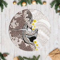 Brown and White Hawaii Shark Tattoo Tree Skirt Puakenikeni Lei Plumeria Polynesian Pattern - Polynesian Pride