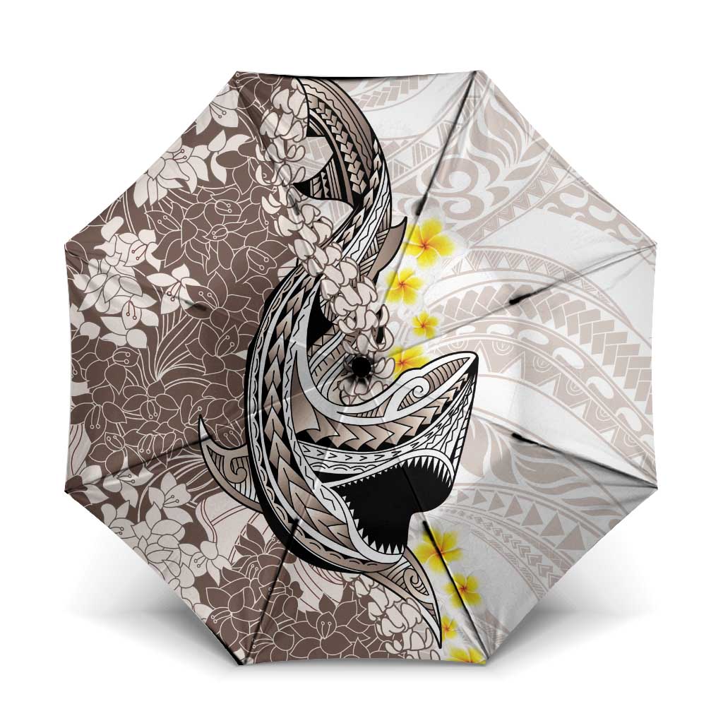 Brown and White Hawaii Shark Tattoo Umbrella Puakenikeni Lei Plumeria Polynesian Pattern - Polynesian Pride