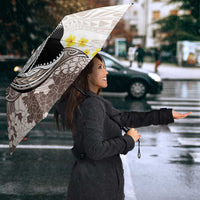 Brown and White Hawaii Shark Tattoo Umbrella Puakenikeni Lei Plumeria Polynesian Pattern - Polynesian Pride