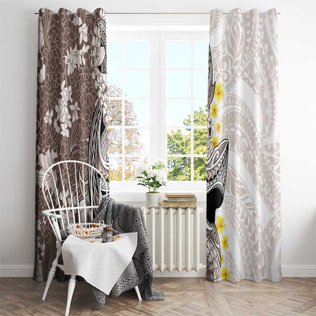 Brown and White Hawaii Shark Tattoo Window Curtain Puakenikeni Lei Plumeria Polynesian Pattern - Polynesian Pride