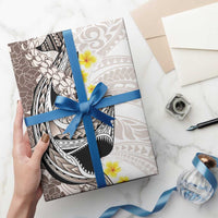 Brown and White Hawaii Shark Tattoo Wrapping Paper Puakenikeni Lei Plumeria Polynesian Pattern - Polynesian Pride