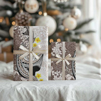 Brown and White Hawaii Shark Tattoo Wrapping Paper Puakenikeni Lei Plumeria Polynesian Pattern - Polynesian Pride