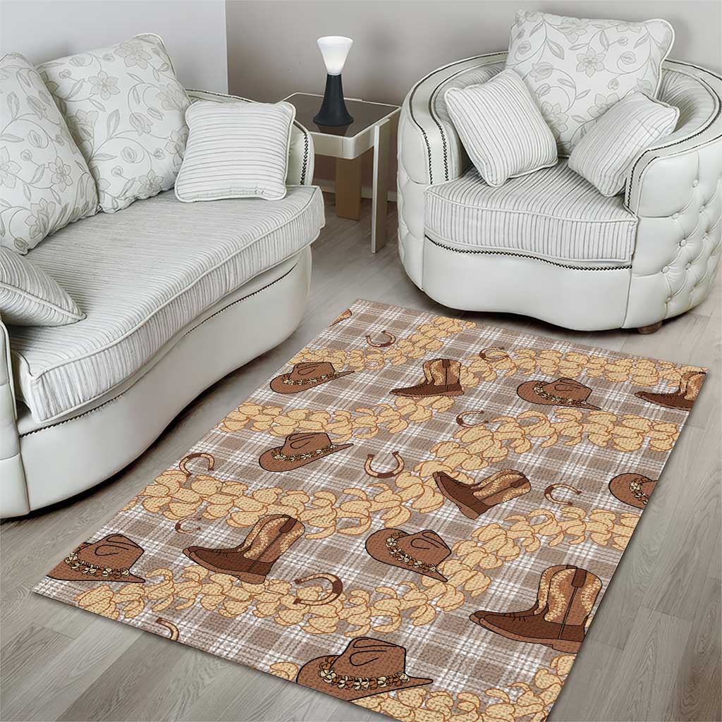 Khaki Palaka Hawaii Cowboy Area Rug Puakenikeni Lei Paniolo Papale Seamless Vibes - Polynesian Pride