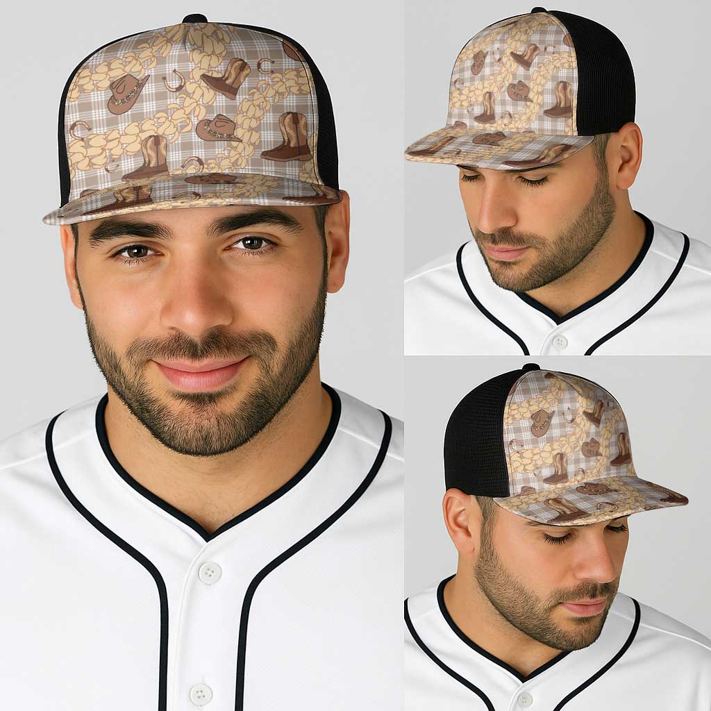 Khaki Palaka Hawaii Cowboy Baseball Net Cap Puakenikeni Lei Paniolo Papale Seamless Vibes - Polynesian Pride