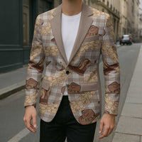 Khaki Palaka Hawaii Cowboy Blazer Puakenikeni Lei Paniolo Papale Seamless Vibes - Polynesian Pride