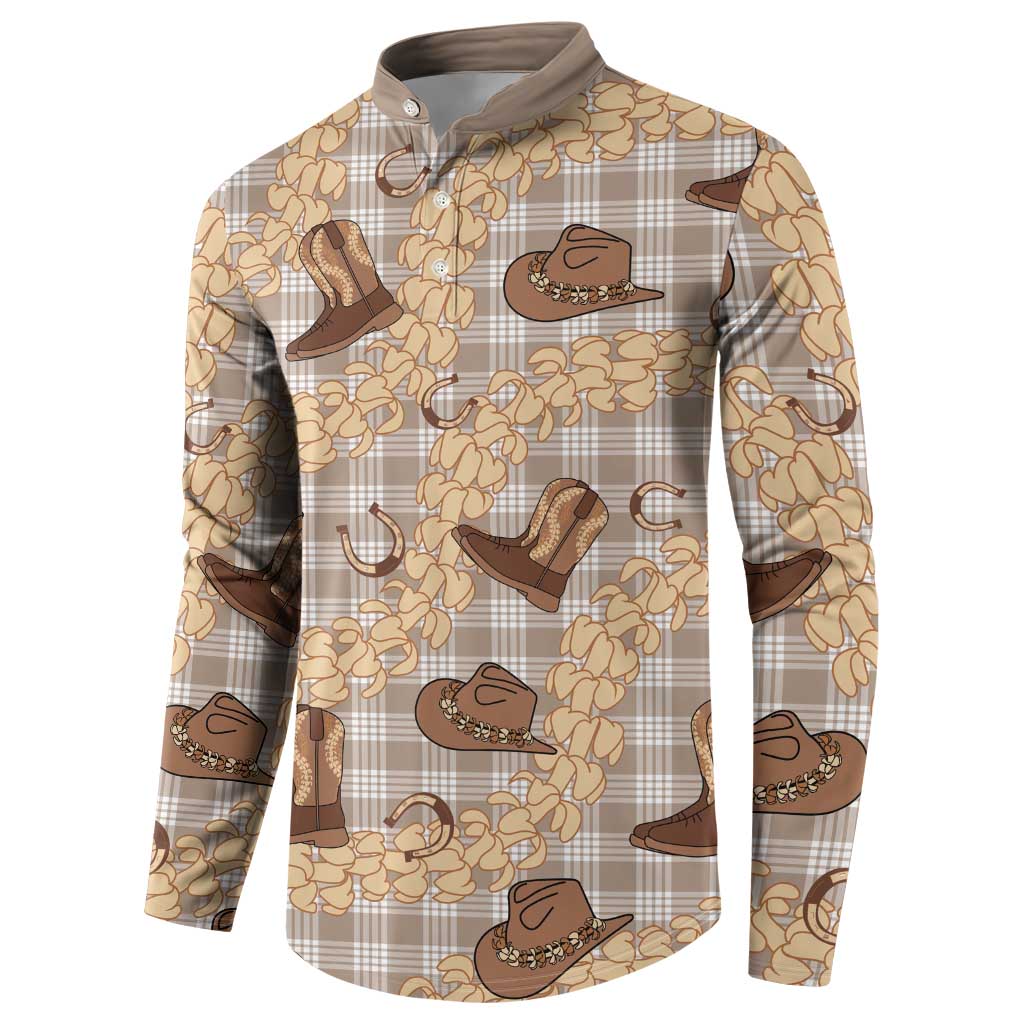 Khaki Palaka Hawaii Cowboy Button Sweatshirt Puakenikeni Lei Paniolo Papale Seamless Vibes - Polynesian Pride