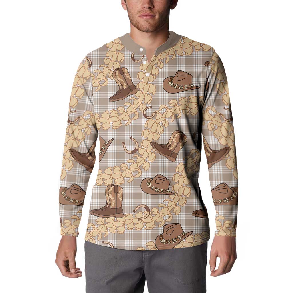 Khaki Palaka Hawaii Cowboy Button Sweatshirt Puakenikeni Lei Paniolo Papale Seamless Vibes - Polynesian Pride