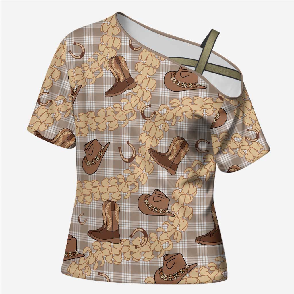 Khaki Palaka Hawaii Cowboy Cross Shoulder Shirt Puakenikeni Lei Paniolo Papale Seamless Vibes - Polynesian Pride