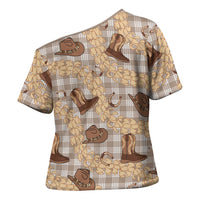 Khaki Palaka Hawaii Cowboy Cross Shoulder Shirt Puakenikeni Lei Paniolo Papale Seamless Vibes - Polynesian Pride