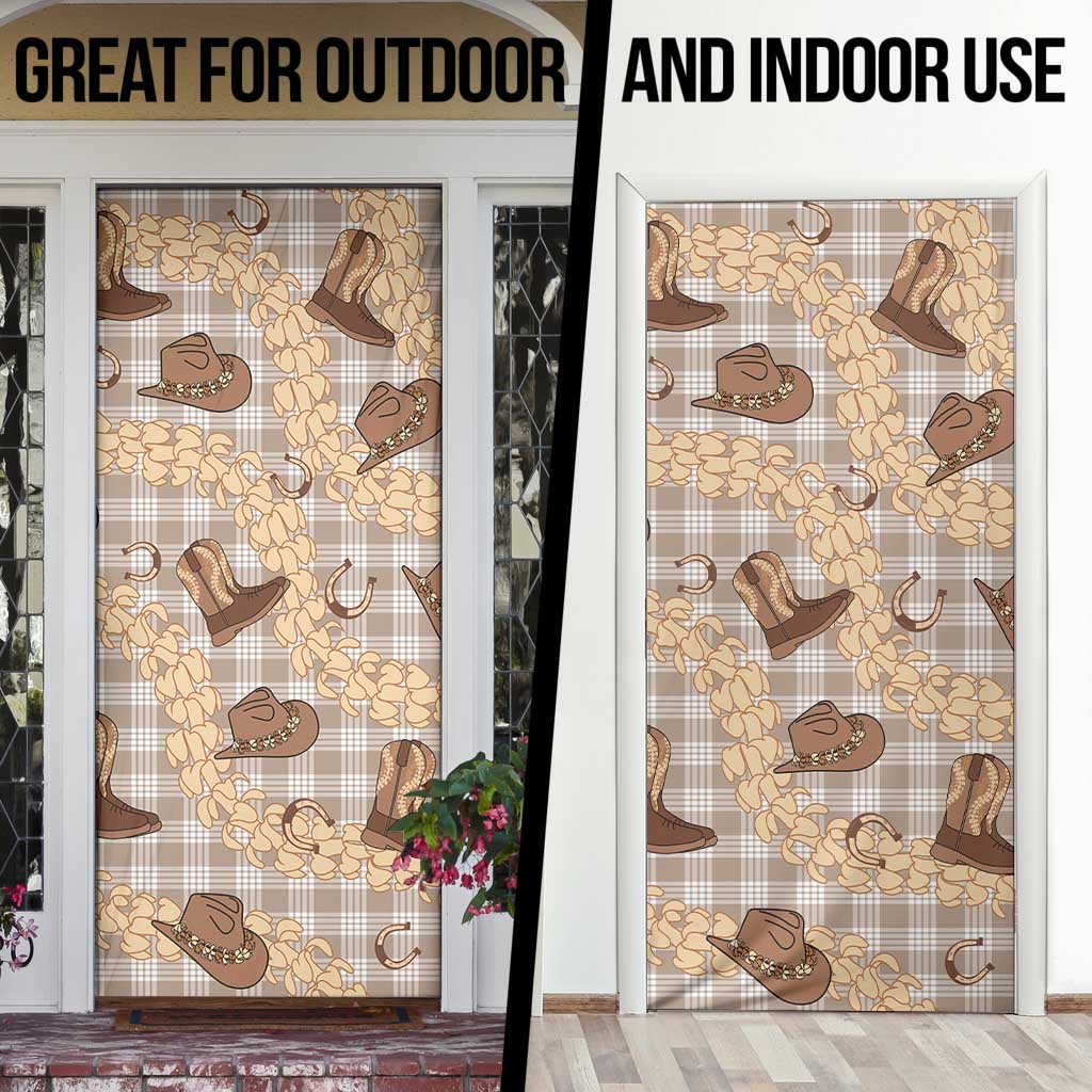 Khaki Palaka Hawaii Cowboy Door Cover Puakenikeni Lei Paniolo Papale Seamless Vibes - Polynesian Pride