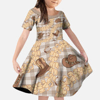 Khaki Palaka Hawaii Cowboy Family Matching Off Shoulder Maxi Dress and Hawaiian Shirt Puakenikeni Lei Paniolo Papale Seamless Vibes - Polynesian Pride