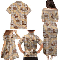 Khaki Palaka Hawaii Cowboy Family Matching Puletasi and Hawaiian Shirt Puakenikeni Lei Paniolo Papale Seamless Vibes - Polynesian Pride