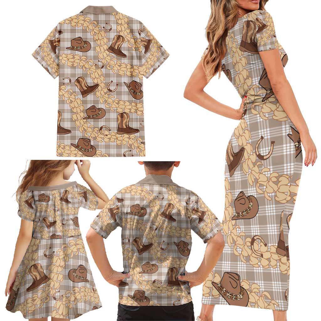 Khaki Palaka Hawaii Cowboy Family Matching Short Sleeve Bodycon Dress and Hawaiian Shirt Puakenikeni Lei Paniolo Papale Seamless Vibes - Polynesian Pride