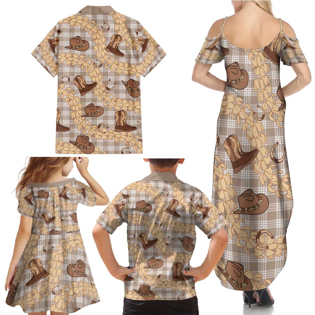 Khaki Palaka Hawaii Cowboy Family Matching Summer Maxi Dress and Hawaiian Shirt Puakenikeni Lei Paniolo Papale Seamless Vibes - Polynesian Pride
