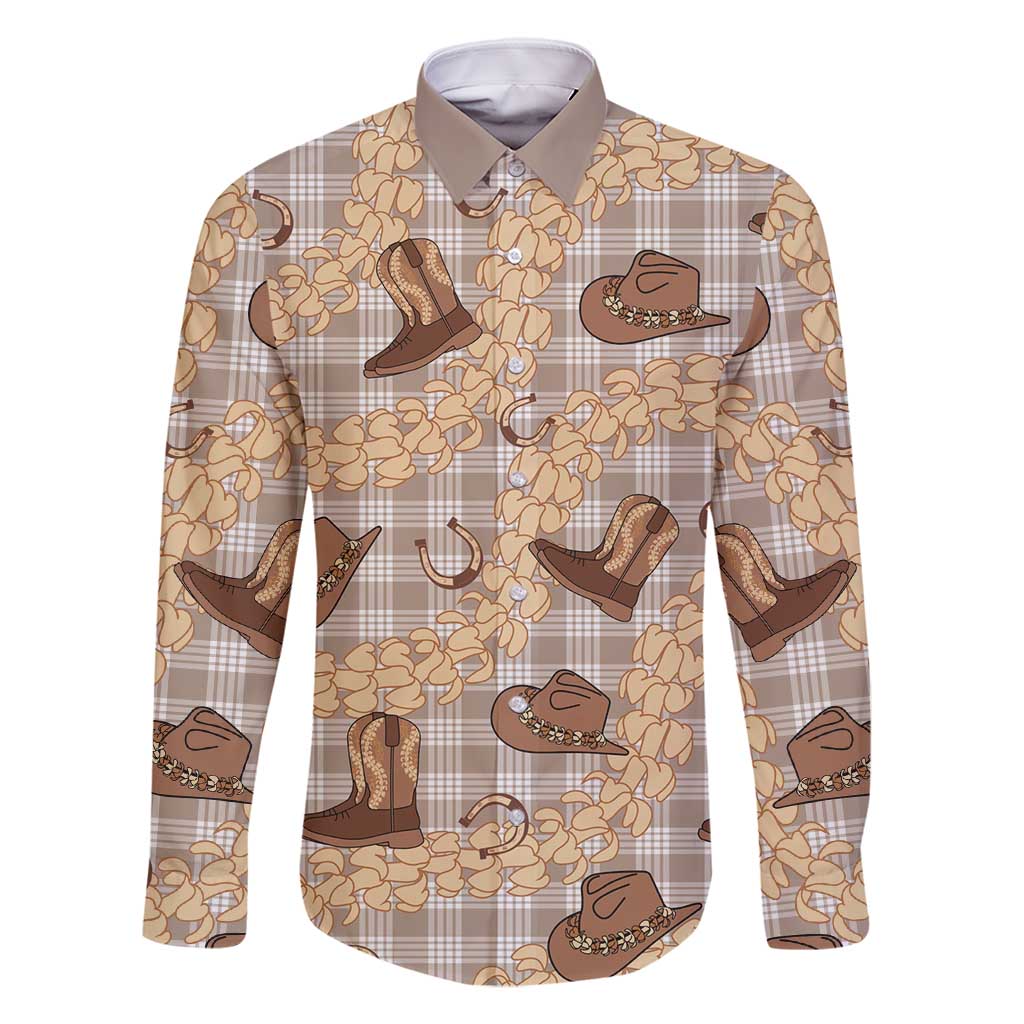 Khaki Palaka Hawaii Cowboy Family Matching Tank Maxi Dress and Hawaiian Shirt Puakenikeni Lei Paniolo Papale Seamless Vibes - Polynesian Pride