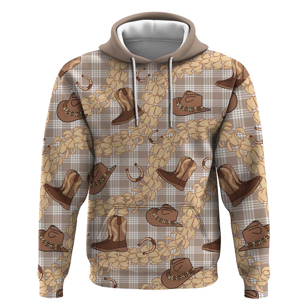 Khaki Palaka Hawaii Cowboy Hoodie Puakenikeni Lei Paniolo Papale Seamless Vibes - Polynesian Pride