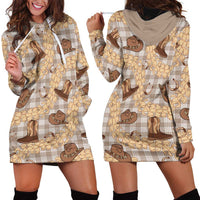 Khaki Palaka Hawaii Cowboy Hoodie Dress Puakenikeni Lei Paniolo Papale Seamless Vibes - Polynesian Pride