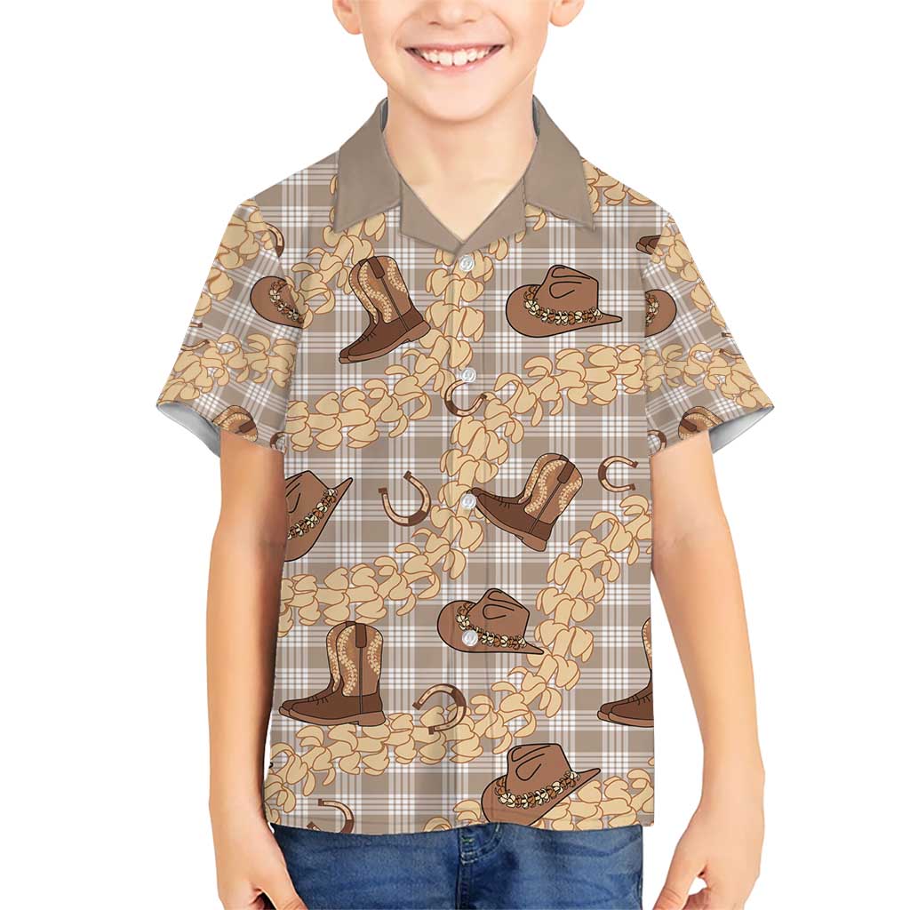 Khaki Palaka Hawaii Cowboy Kid Hawaiian Shirt Puakenikeni Lei Paniolo Papale Seamless Vibes - Polynesian Pride