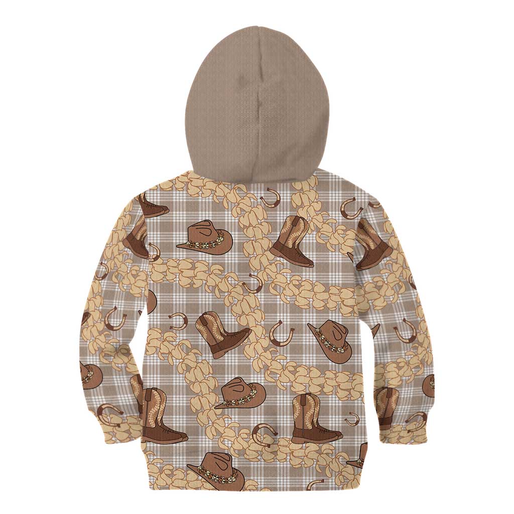 Khaki Palaka Hawaii Cowboy Kid Hoodie Puakenikeni Lei Paniolo Papale Seamless Vibes - Polynesian Pride