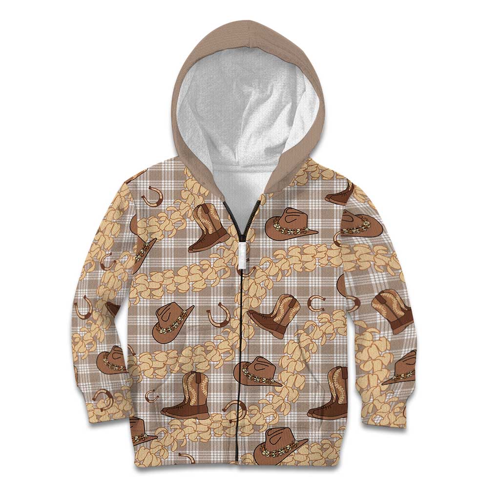 Khaki Palaka Hawaii Cowboy Kid Hoodie Puakenikeni Lei Paniolo Papale Seamless Vibes - Polynesian Pride
