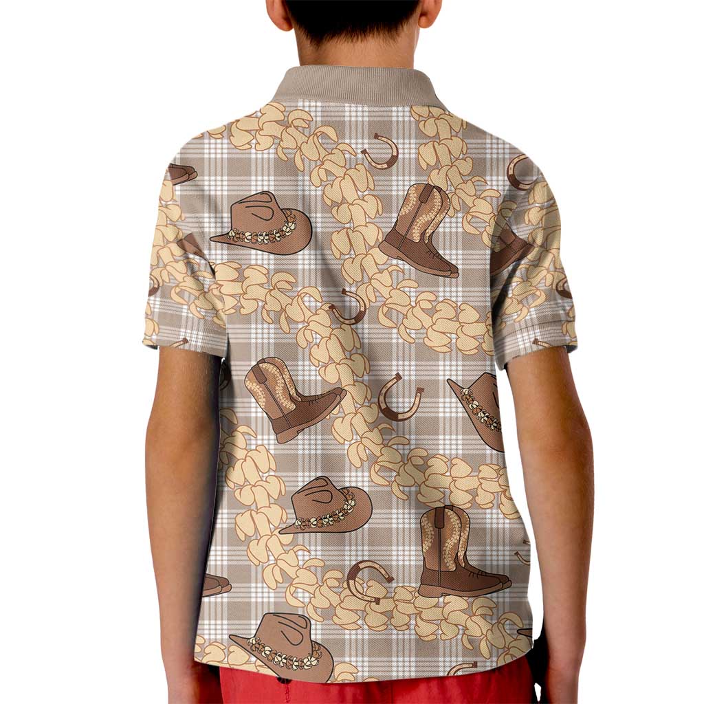 Khaki Palaka Hawaii Cowboy Kid Polo Shirt Puakenikeni Lei Paniolo Papale Seamless Vibes - Polynesian Pride