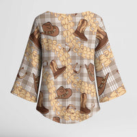 Khaki Palaka Hawaii Cowboy Kimono Sleeve Blouse Puakenikeni Lei Paniolo Papale Seamless Vibes - Polynesian Pride